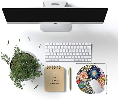 Round Mouse Pad, Boho Floral Mouse Pad, Washable Round Mousepad with Lycra Cloth, Non-Slip Rubber Base Computer Mouse Pads for Wireless Mouse