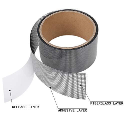 Window Screen Repair Kit Tape Fiberglass Repair Kit for Window Screen and Screen Door Tears Holes 3-Layer Strong Adhesive Window Screen Mesh Repair Waterproof Screen Repair Kit(2"×80") Grey