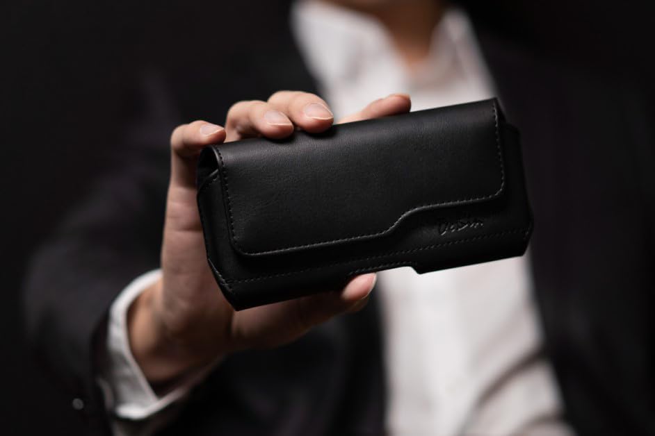 DeBin Case for Large iPhone Plus, Pro Max Cell Phones, Samsung Galaxy S24+ Plus 5G to S10+ Plus Smartphones – Cellphone Belt Holder Clip Holster Carry Pouch Man Women (Fits Phone with Case on) Black