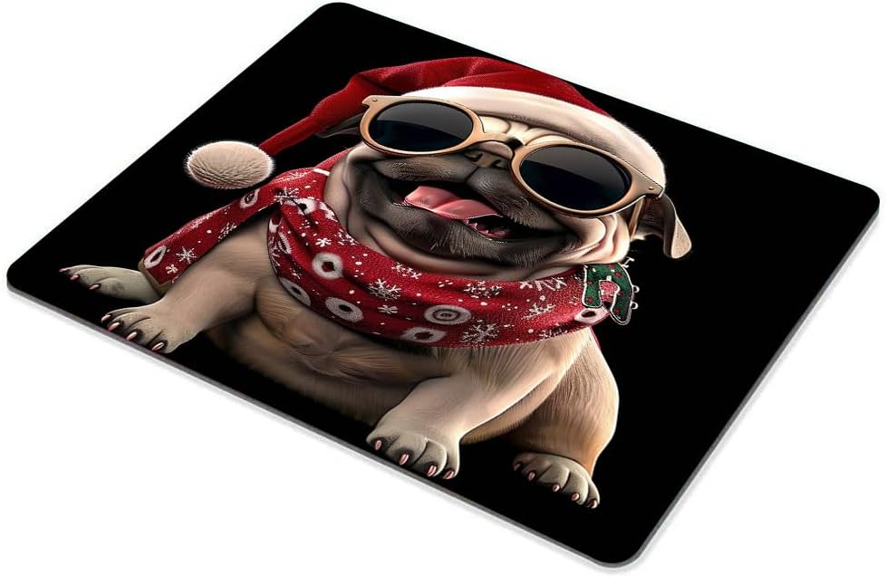 Square Mouse Pad 3D Dog-Santa Hat-1,Gaming Mouse Pads for Desk,Soft Computer Waterproof Non-Slip Mouse Mat