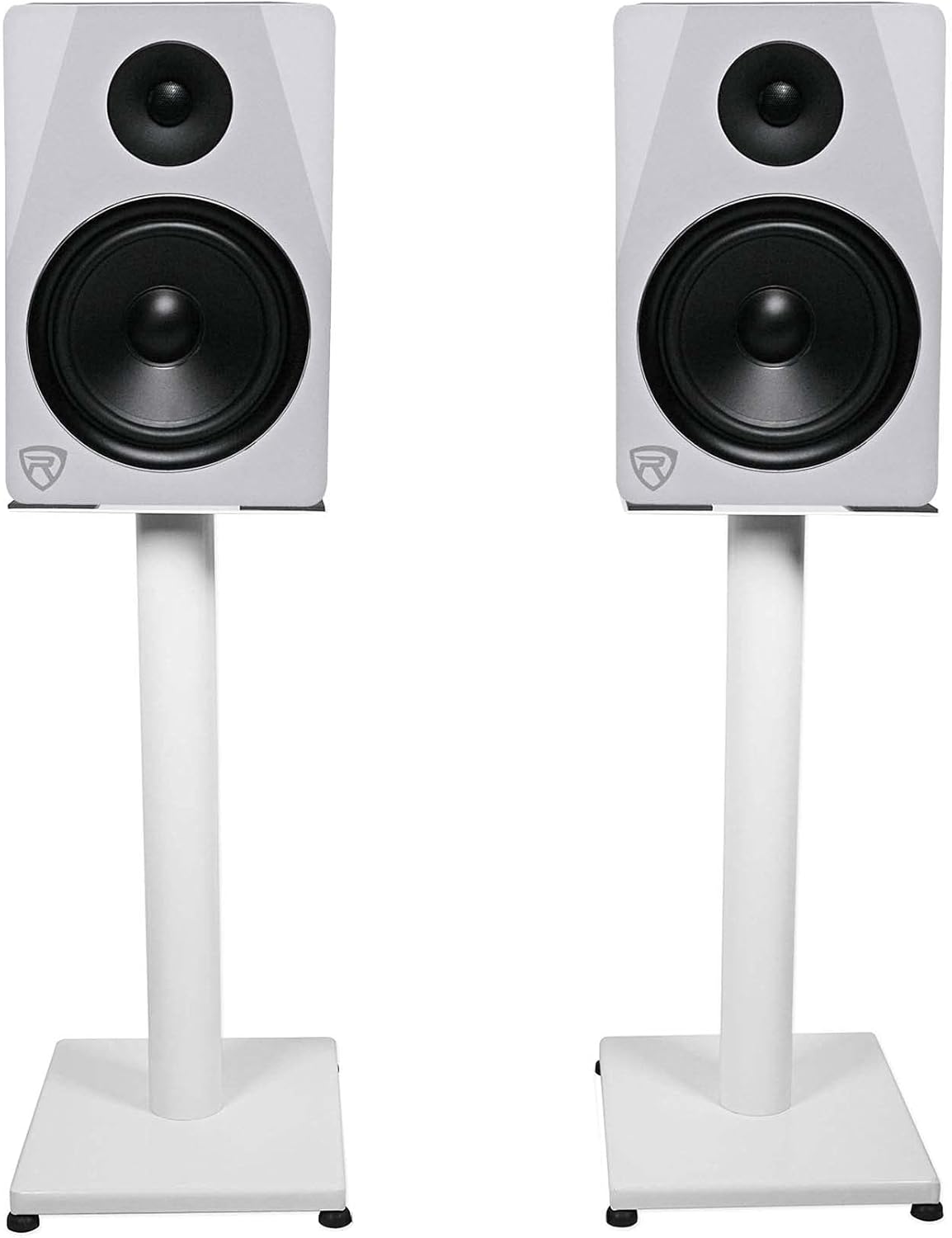 Rockville RS21W 21 inch Steel Bookshelf Speaker Stands, 60 lbs Capacity, Anti-Vibration Foam, Cable Management, for Home Audio and Studio Monitoring