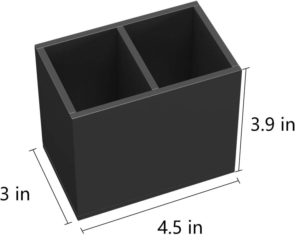 NIUBEE Acrylic Pen Holder 2 Compartments, Black Pencil Organizer Cup for Countertop Desk Accessory Storage