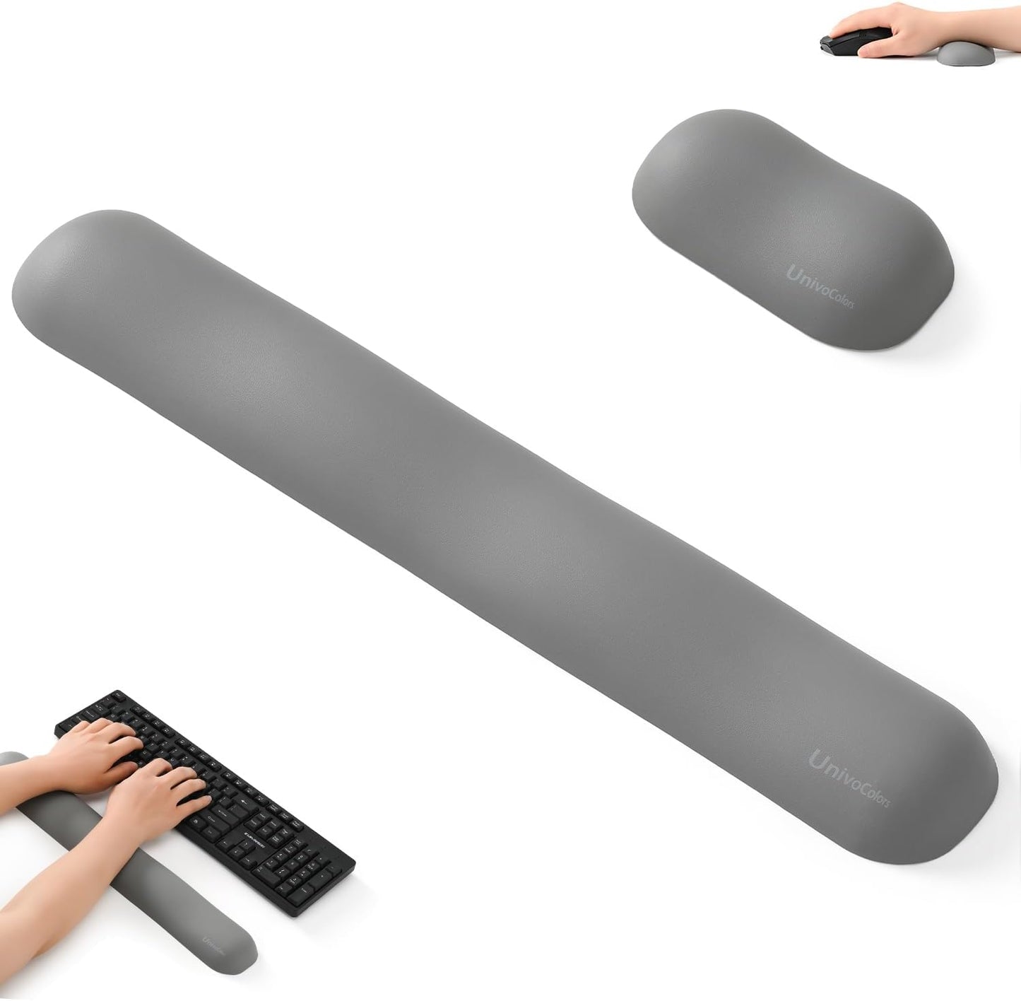 UnivoColors Design-Wave Set of Wrist Rest,Artificial Sheepskin+Memory Foam+Ergonomic+Anti-Slip Gel, Resilience Support During Work and Gaming,Keyboard Accessory,Grey