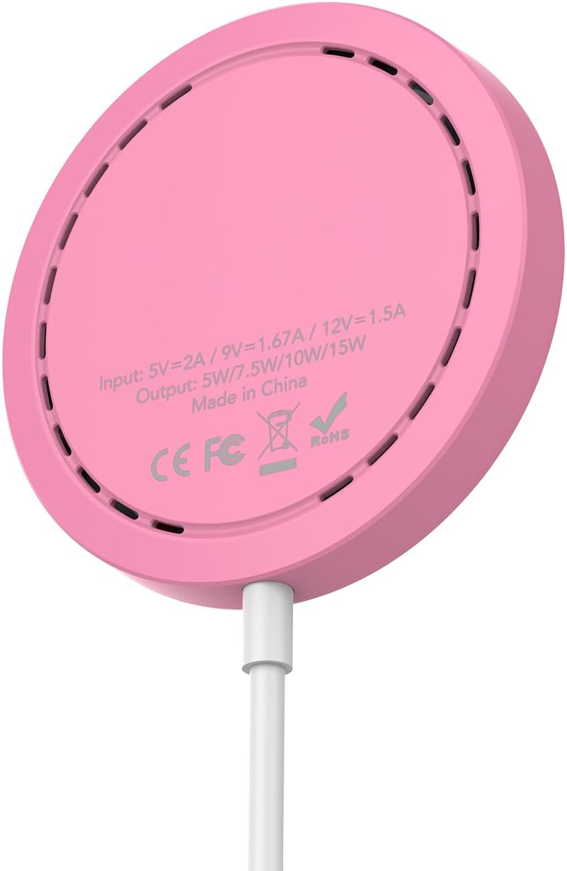 Magnetic Wireless Charger for iPhone 15W Wireless Charger Fast Mag Safe Wireless Charging Stand Pad Compatible for iPhone 16/16 Pro/Pro Max/15/14/13/12/Pro with Wall Charger for USB-A Converter, Pink