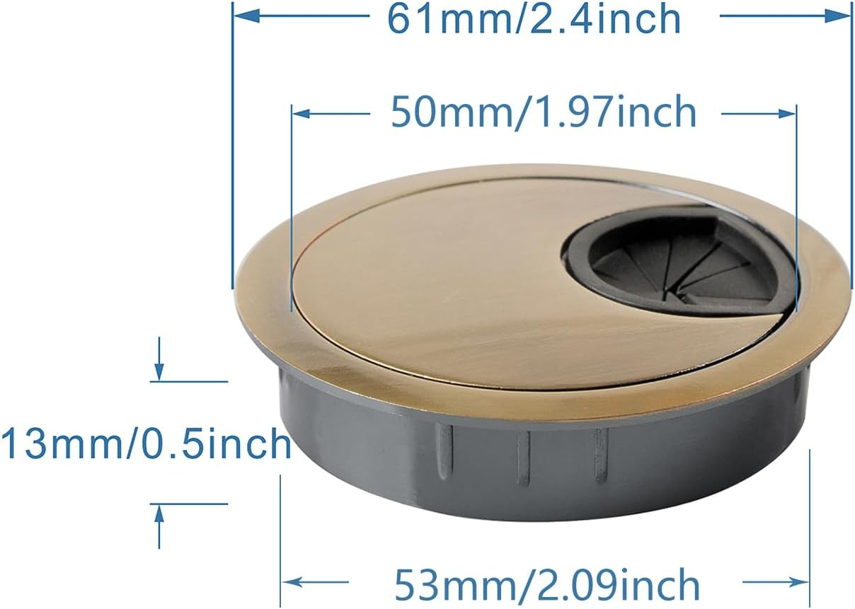 Desk Grommet for Wire Organizer,PC Computer Desk Plastic Grommet Cord, Tidy Cable Hole Cover Organizers,2 Pack (53mm, Gold)