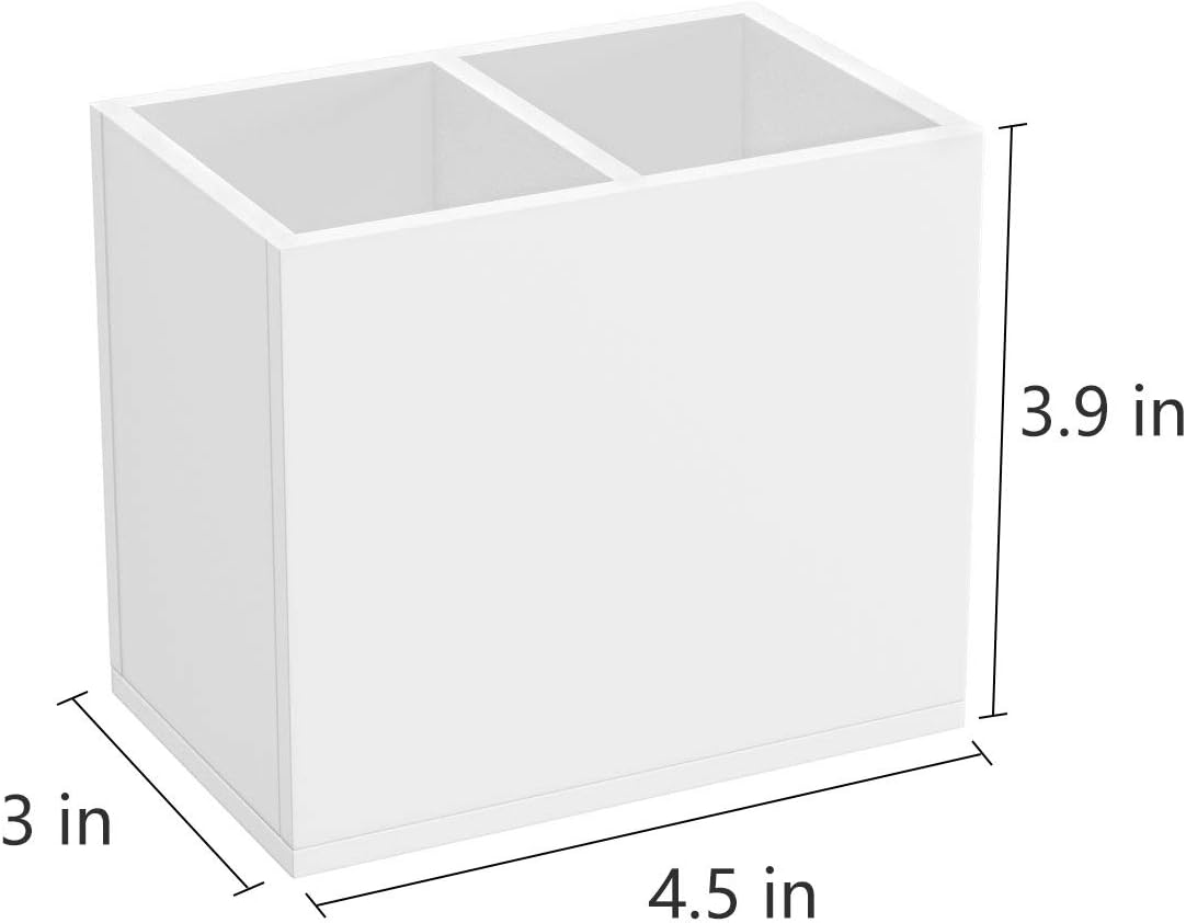 NIUBEE Acrylic Pen Holder 2 Compartments, White Pencil Organizer Cup for Countertop Desk Accessory Storage