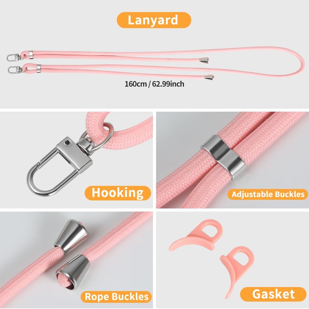 for iPhone 13/14 Case with 62.99 inch Lanyard, Classic Clear&Pink Magnetic Phone Case, Drop&Shockproof Protection Cases, Phone Lanyard for Around The Neck, Compatible with Magnet Accessory