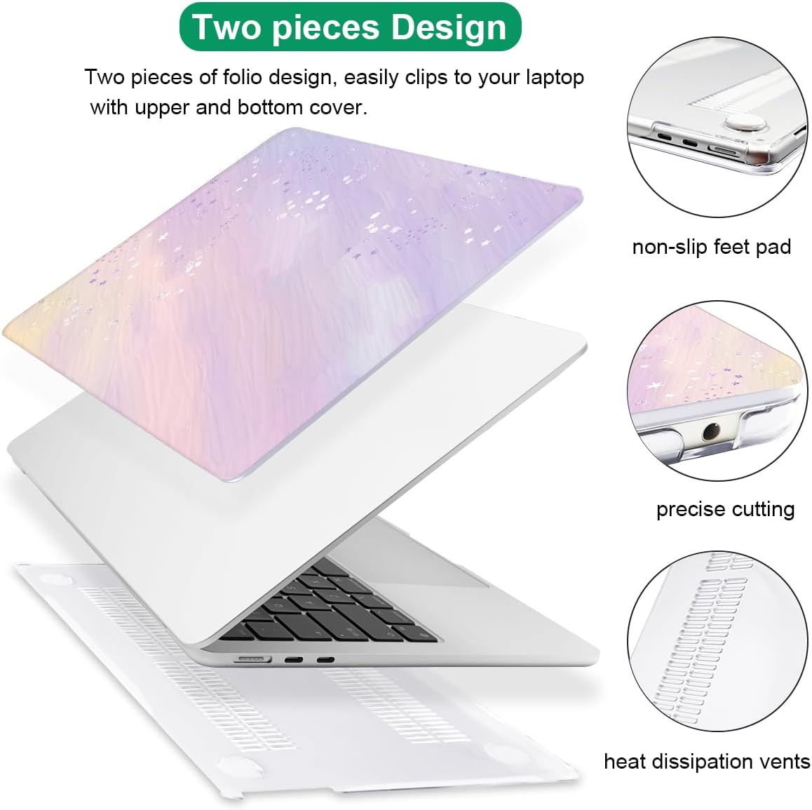 for 2025 M4 MacBook Air 13.6 Inch Case A3240 Fits 2022 2023 A2681 M2 2024 A3113 M3 Chip with Liquid Retina Display, Printed Plastic Hard Shell Cover for Mac Air 13.6", Pink Purple Gradient