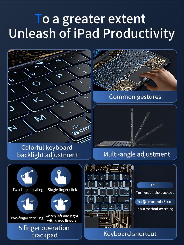 KARTICE Transparent 360 Keyboard Case with Wireless Keyboard for iPad Pro 13 2024 13 inch, Multi-Touch Trackpad, 7 Color Backlight, 360° Rotating Stand with Pencil Holder for iPad Pro 13