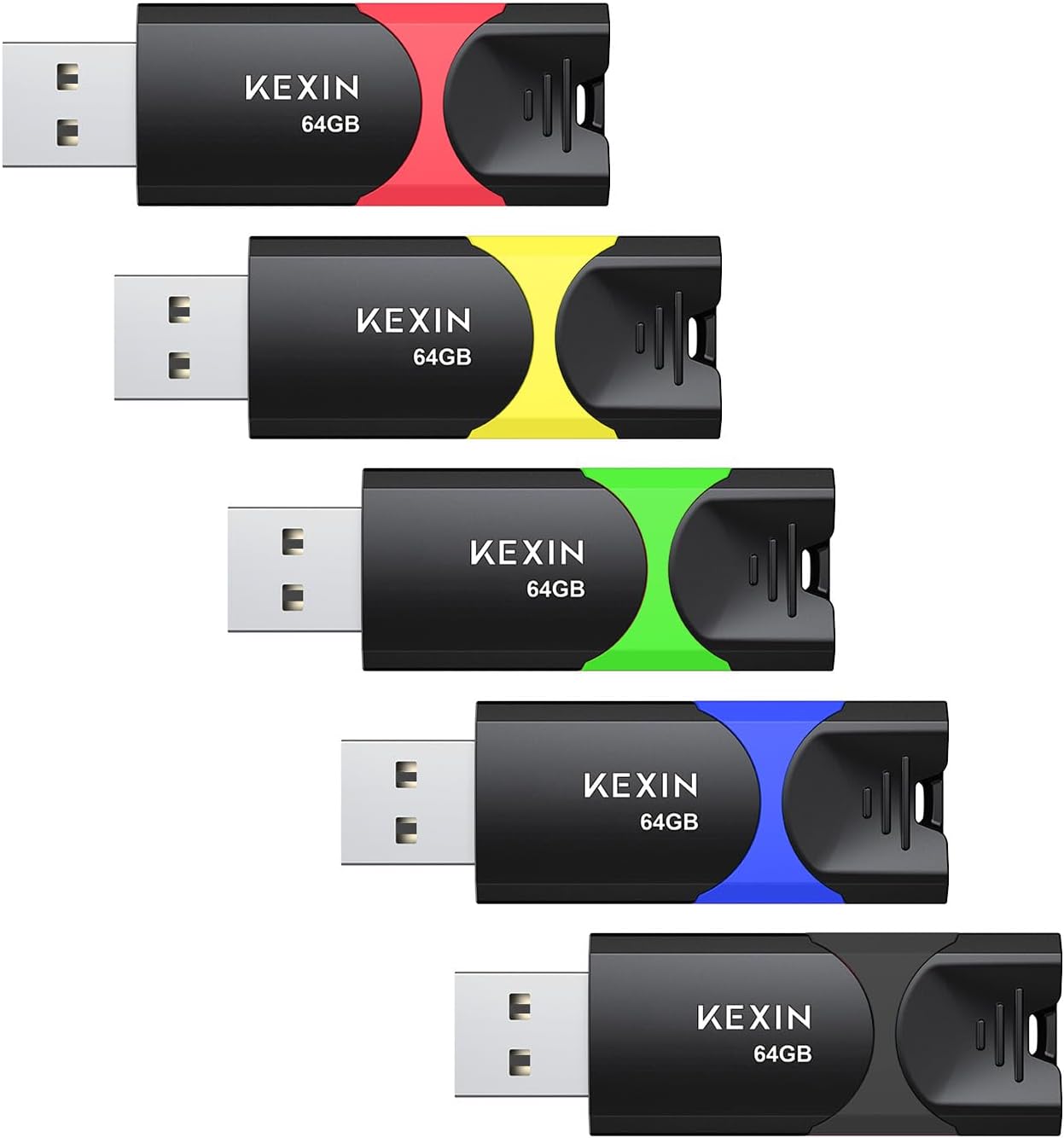 KEXIN Flash Drive 64GB Thumb Drive 5 Pack 64 GB USB Flash Drive USB 2.0 Memory Stick 64G Thumb Drives Jump Drive Data Storage (64GB, 5 Mixed Colors)