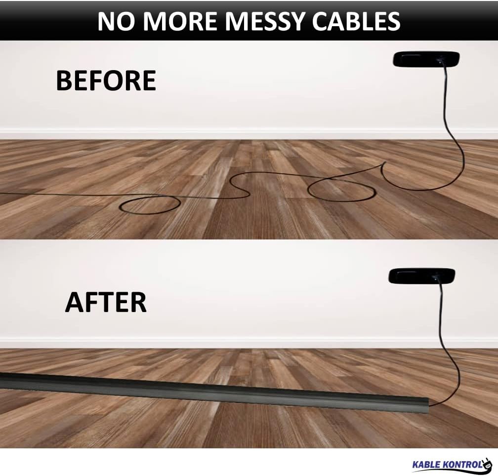 Kable Kontrol Floor Cord Cover kit - 6 Feet Long Tan Plastic Cable Protector, Hides Cords and Conceals Wires, for Extension Cord Cable Management, Channel Size 0.75” W x 0.43” H