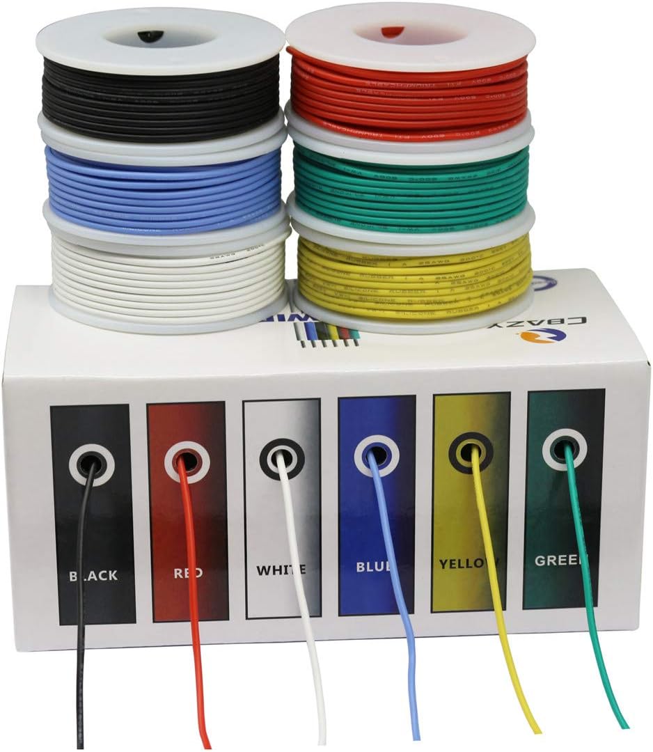 22 Gauge Flexible Silicone Wire Hook Up Kit - 6 Colors, 19.6 Feet Each, 22 AWG Stranded Electric Wire