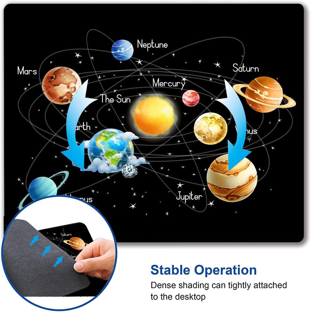 Solar System Planets Stars and Milky Way Galaxy Space Gaming Mouse Pad Square Mouse Pad Non-Slip Rubber Base Gaming MousePads for Computers Laptop Office, 9.5"x7.9"x0.12" Inch( 240mm x 200mm x 3mm)