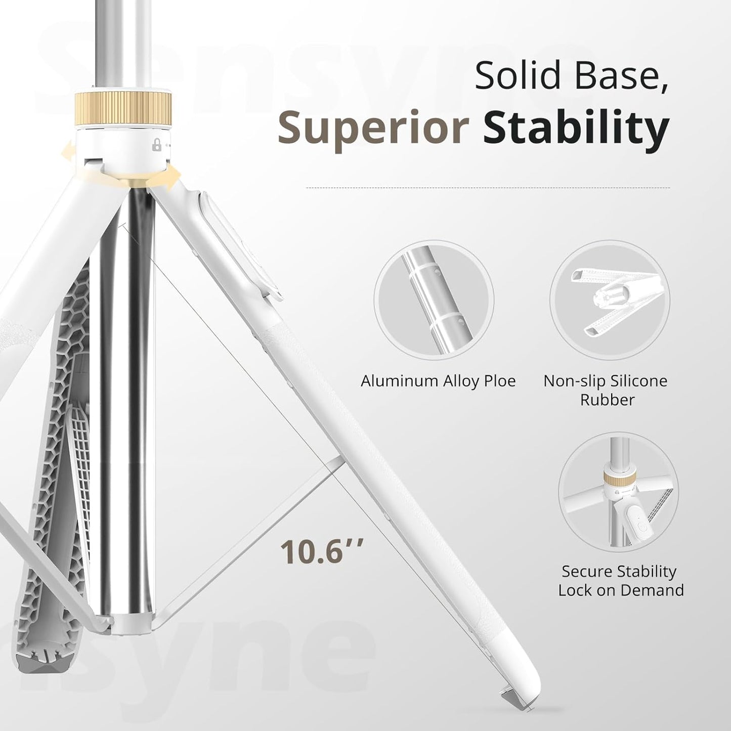 SENSYNE 72" Phone Tripod, Extendable for iPhone & Selfie Stick with Detachable Phone Holder & Wireless Remote, Compatible with All Cell Phones, Camera (White)