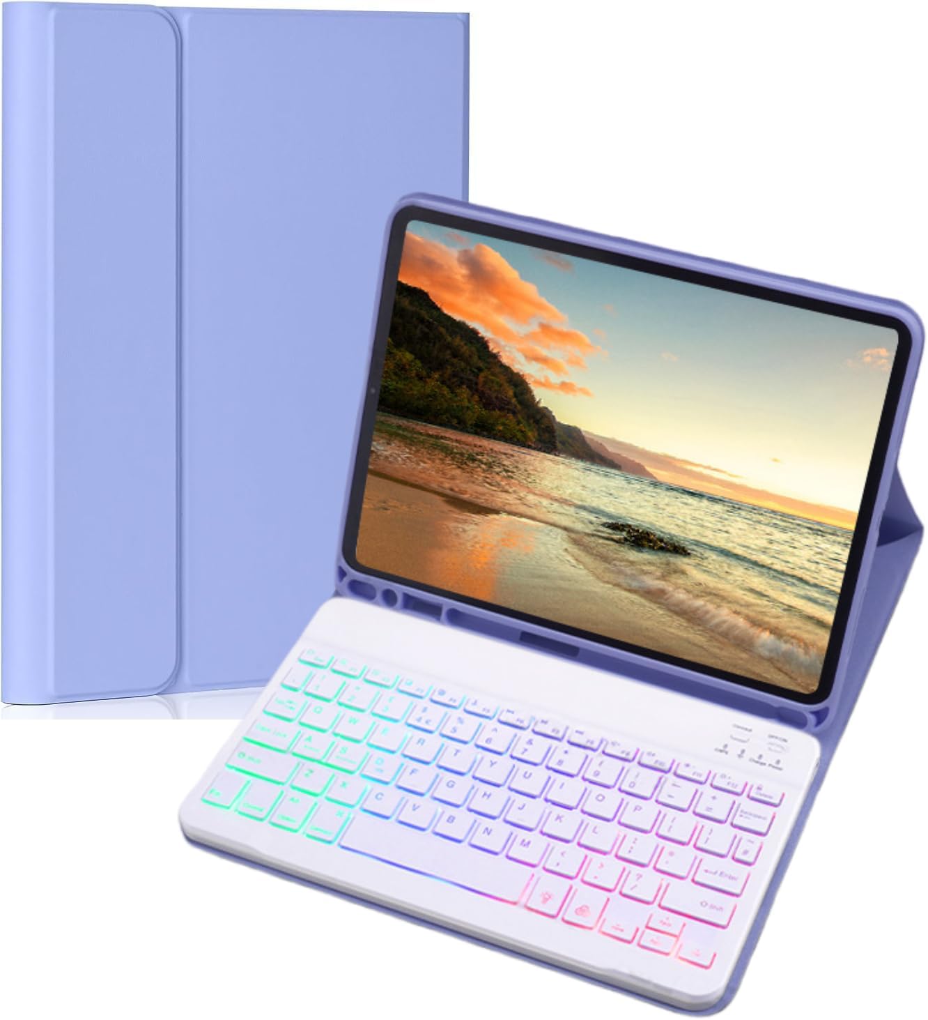 Keyboard Case for Galaxy Tab S10 Plus/S9 Plus/S9 FE Plus/S8 Plus/S7 Plus/S7 FE 12.4 Inch, 7 Color Rainbow Backlight Detachable Magnetic Keyboard Cover with S Pen Holder,Purple