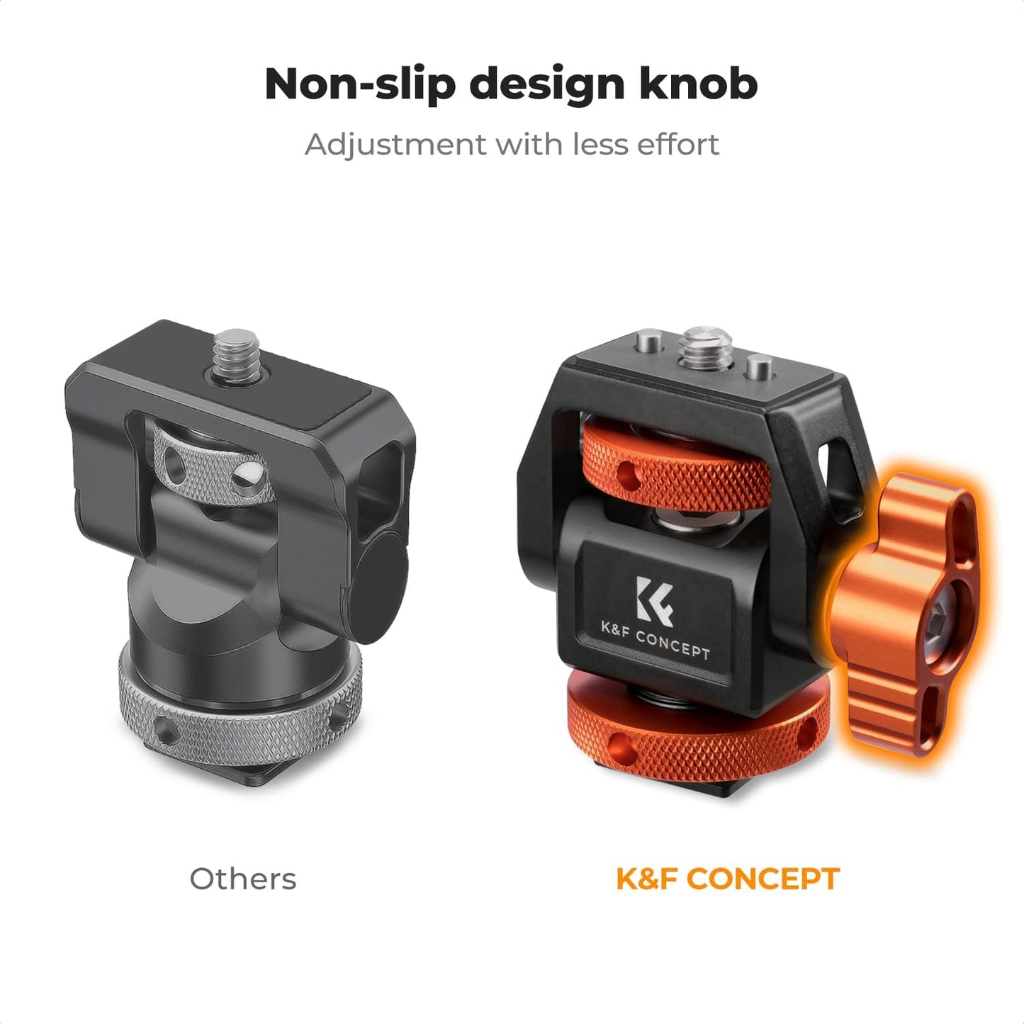 K&F Concept Adjustable Camera Monitor Mount, Aluminum Camera Mount 360° Swivel 180° Tilt with Cold Shoe 1/4" Screw ARRI Anti-Twist Design for 5" & 7" Field Monitor DSLR Action Camera