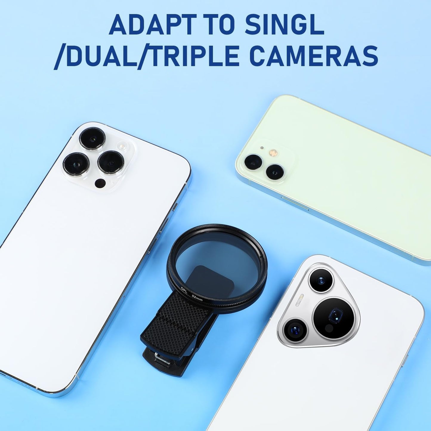 52mm Clip-0n CPL Phone Cameralens Filter Kit, Circular Polarizer Polarizing Filter, Clearer HD Backlight Phone Filter Set,Compatible for iPhone 16 15 14 13 12 11 (1 Set)