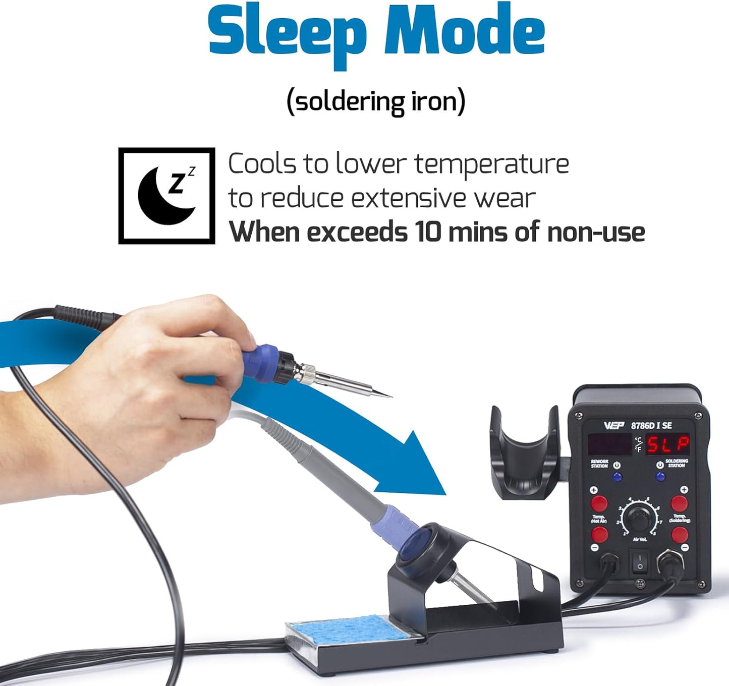 WEP 8786D-I SE Hot Air Soldering Iron Station Kit 2-IN-1 for Rework, Desoldering with Lead-Free Solder Wire, 5 Soldering Tips, 3 Hot Air Nozzles,Tweezers, Desoldering Pump