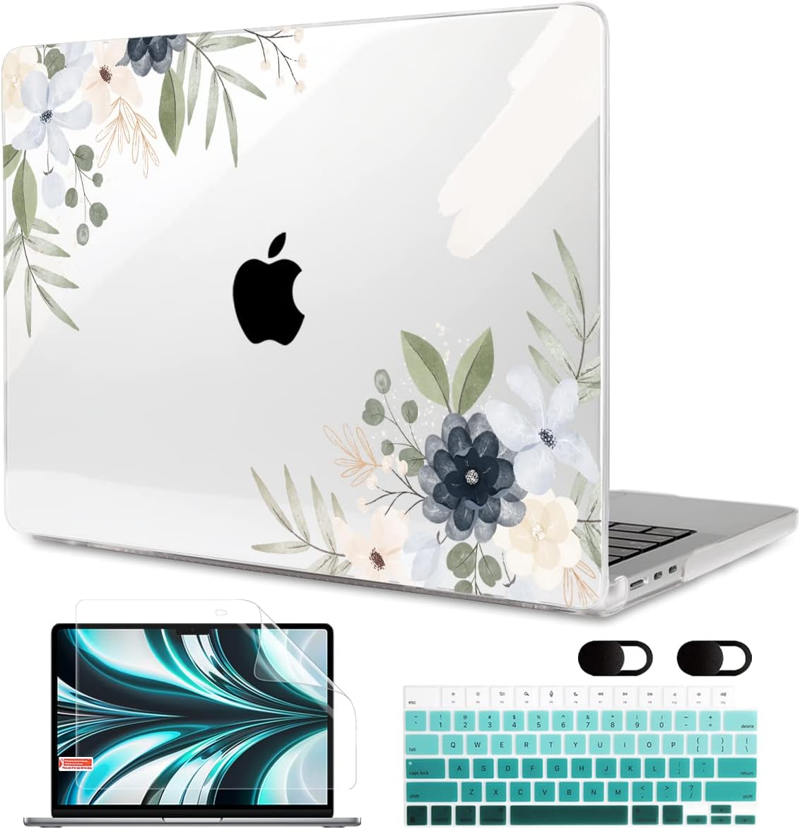 MEEgoodo Case for MacBook Air M4/M3/M2 13.6 inch 2025 2024 2022, Fit Model A3240 A3113 A2681, Compatible with MacBook Air 13 inch, Laptop Hard Shell Case with Keyboard Cover, Vintage Floral