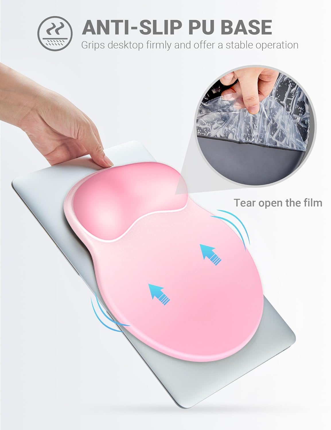 Ergonomic Mouse Pad Wrist Support, Comfortable Mouse Pad Wrist Rest, Relieve Wrist Pain Gel Mouse pad, Non-Slip Rubber Base Mousepad for Laptop, Computer(Gradient Baby Pink)