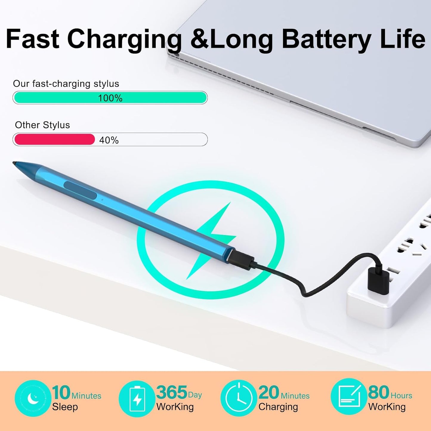 Stylus for HP Envy X360 Pavilion x360 Specter X360 Spectre x2 Envy x2 Touchscreen Laptop Rechargeable MPP 2.0 Tilt Pencil 4096 Pressure Sensitivity Using The Microsoft MPP Protocol,Blue