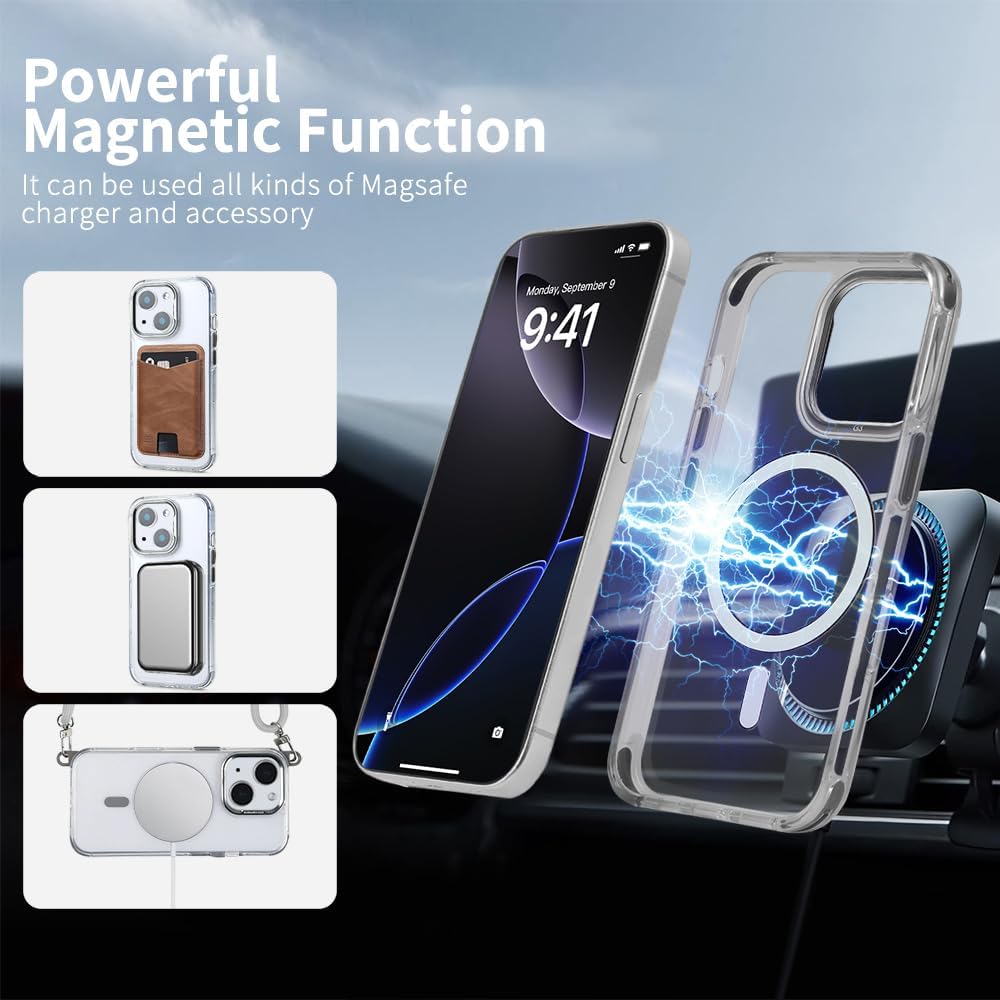 for iPhone 13/14 Case with 62.99 inch Lanyard, Classic Clear&Gray Magnetic Phone Case, Drop&Shockproof Protection Cases, Phone Lanyard for Around The Neck, Compatible with Magnet Accessory