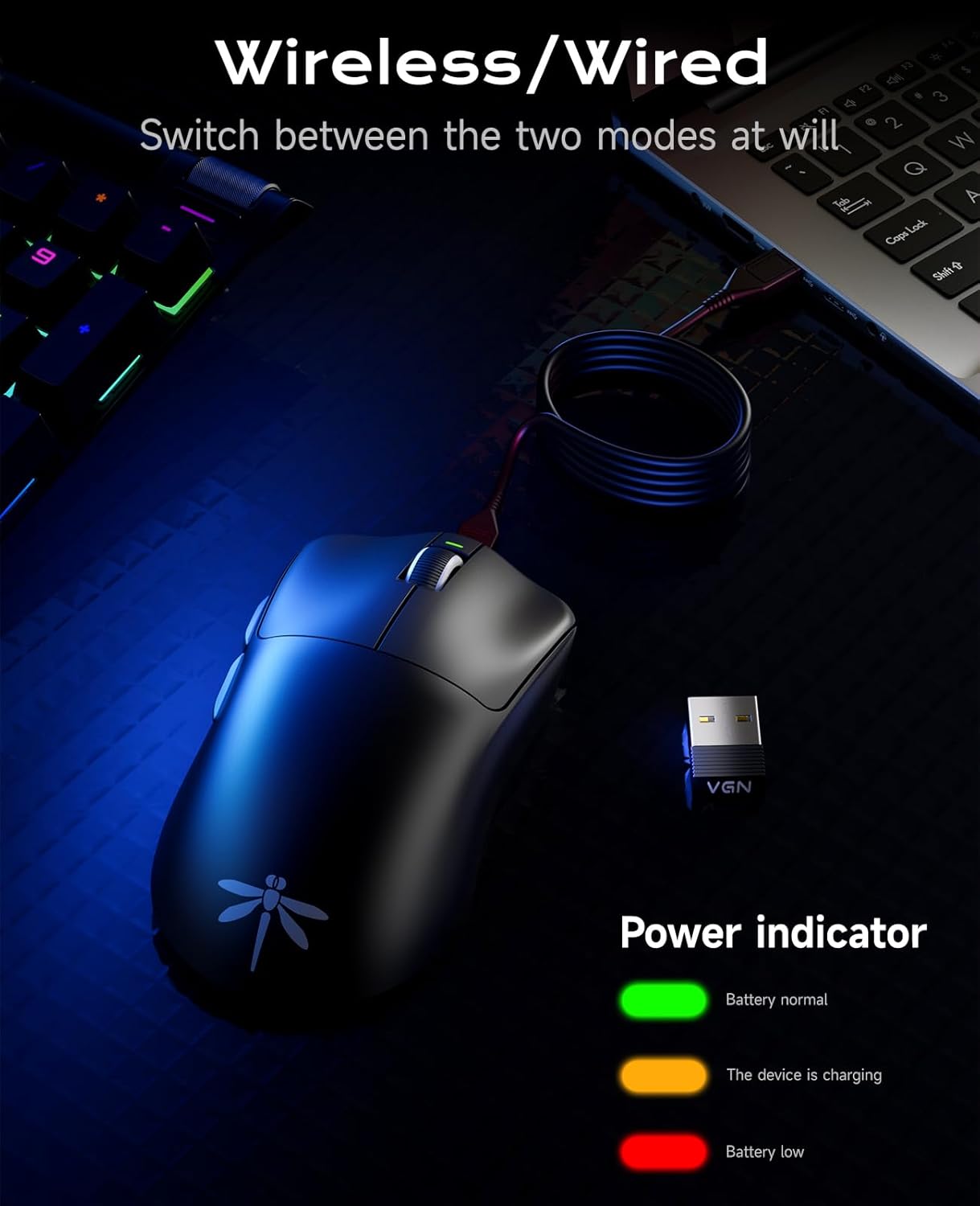 VGN F1 Pro Max Lightspeed Wireless Gaming Mouse with Dual-Mode 2.4G/Type-C Wired - 25K Sensor - 26,000 DPI - 55g Lightweight - 6 Programmable Buttons - Up to 200h Battery Life for PC/Mac- Black