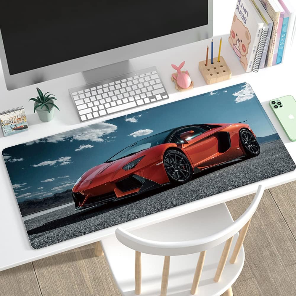 RTGGSEL 31.5x11.8 Inch Non-Slip Long Extended Large Gaming Mouse Pad with Stitched Edges XL Laptops Keyboard Mouse Mat(Lambo)