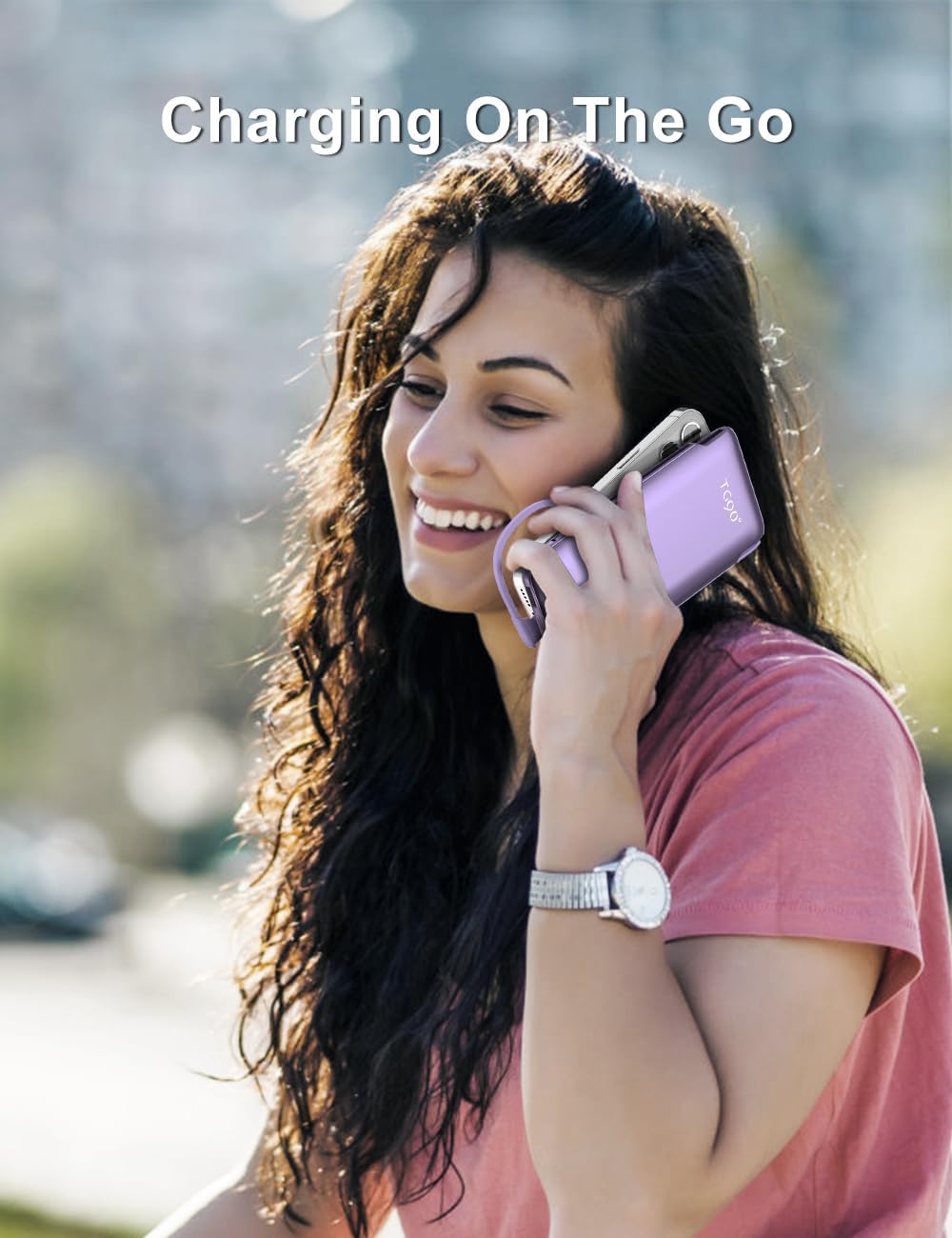 TG90° 10000mah Power Bank Portable Charger with Built in Cables and AC Wall Plug, Phone Charger External Battery Pack Compatible with iPhone Android Smart Devices