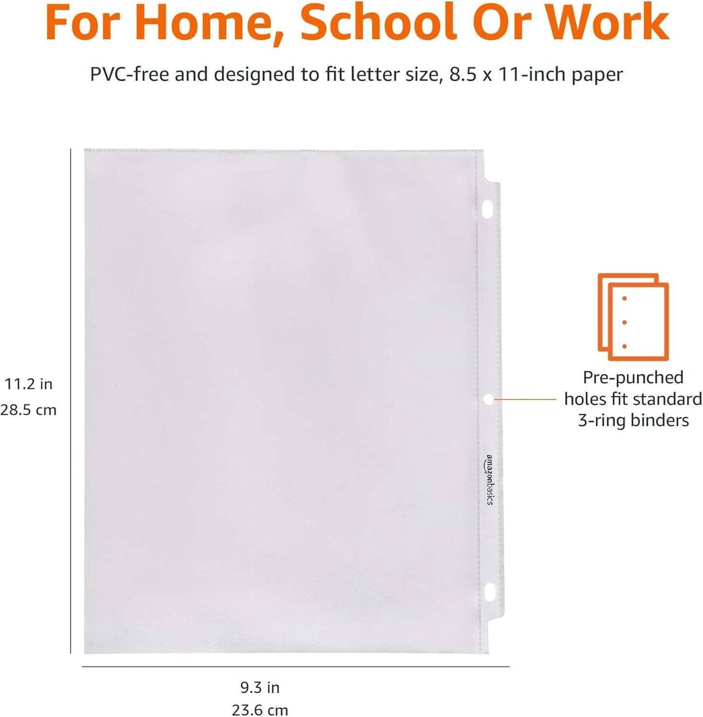 Amazon Basics Non-Glare Sheet Protector for Paper, Sturdy, with Pre-Punched Holes, Clear, 8.5 x 11 Inch, 500 Count