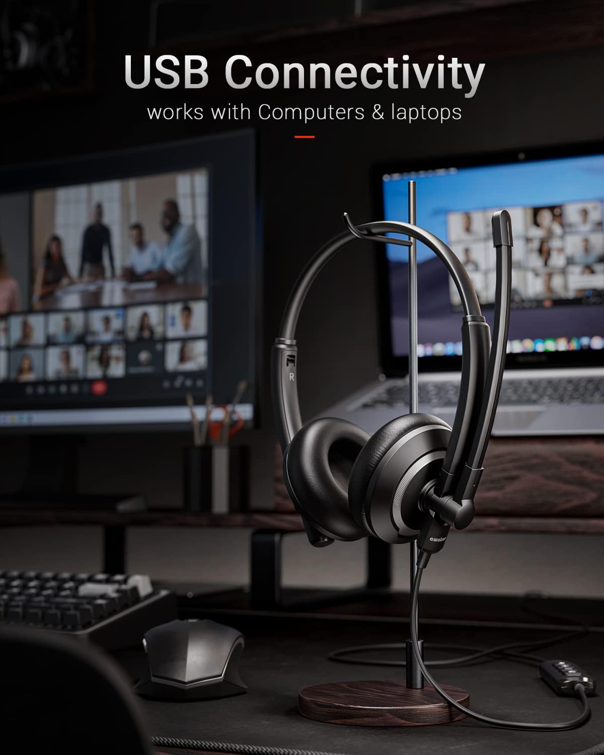 EH05-U Wired USB Headset with Noise Cancelling Microphone for PC Laptop - Headphones with In-Line Control, Lightweight, Enhanced Sound & MIC Mute