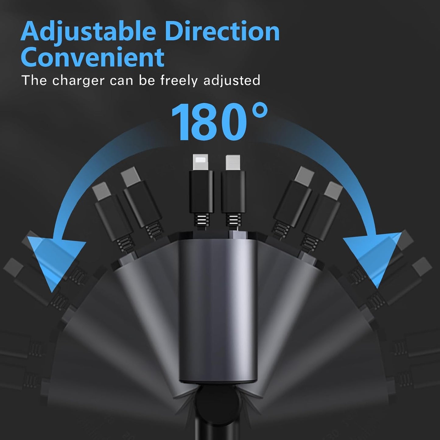 Retractable Car Charger, 66W 4 in 1 Super Fast Charging Car Phone Charger with 2 Retractable 31.5 Inch Cables and 2 USB Ports for iPhone 15/14/13/12/11, Galaxy, Pixel(S)