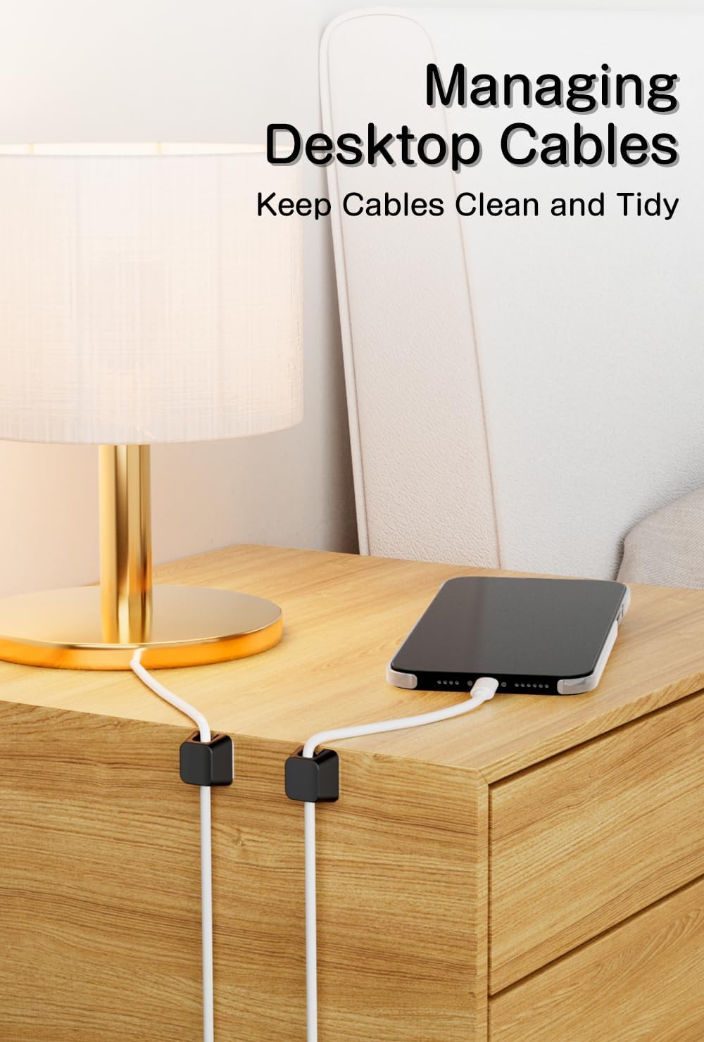 Viaky 8 Pack Magnetic Cable Clips, Large Size Under Desk Cable Management, Workspace Charger Organizer,Cord Holder with Adhesive Metal Disc, Office Desk Accessories for Nightstand Car Wall (Black)