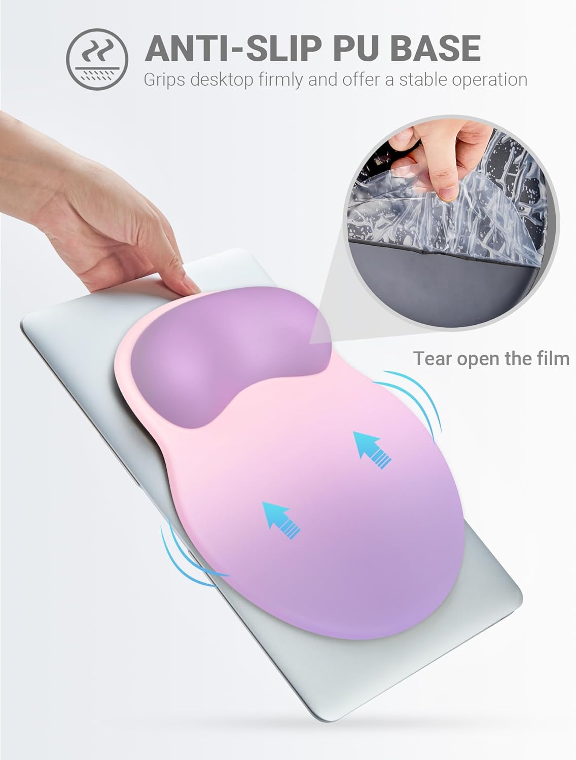 Ergonomic Mouse Pad Wrist Support, Comfortable Mouse Pad Wrist Rest, Relieve Wrist Pain Gel Mouse pad, Non-Slip Rubber Base Mousepad for Laptop, Computer (Gradient Pink Purple)
