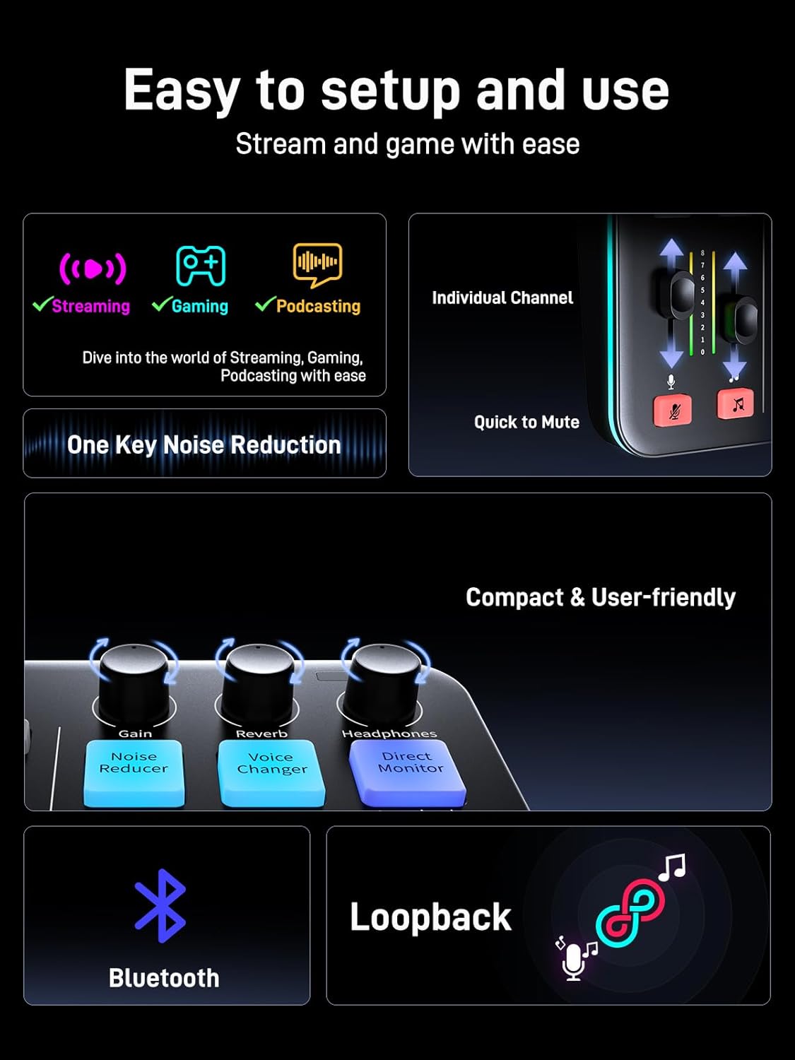 MAONO Gaming Streaming Equipment Bundle: Audio Interface Mixer XLR Dynamic Mic Studio Headphone RGB Noise Reduction Live Streaming Podcasting MaonoCaster PD200XS&G1 NEO&MH601