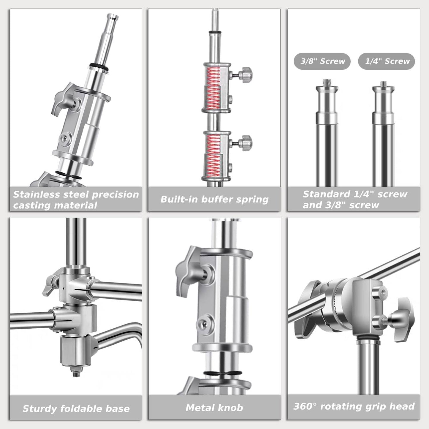 Heavy Duty C Stand with Boom Arm, Stainless Steel Heavy Duty Photography Light Stand, Adjustable Height 4.9ft-10.8ft, with 4.1ft Holding Arm, for Reflector, Umbrella, Softbox, Monolight