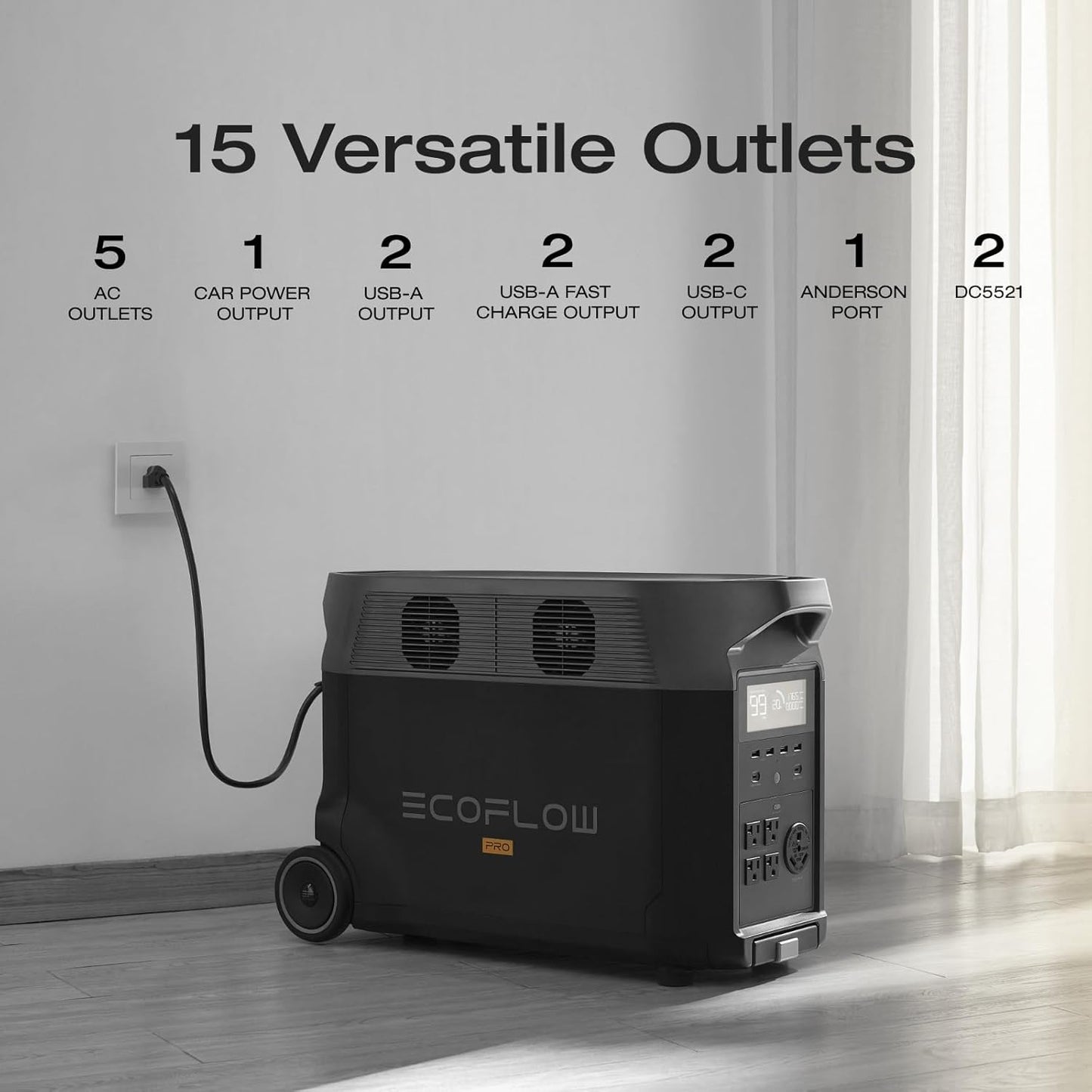 EF ECOFLOW Portable Power Station 3600Wh DELTA Pro, 2.7H to Full Charge, 5 AC Outlets, 3600W, 120V Lifepo4 Power Station with Expandable Capacity, Solar Generator for Home Use, Blackout, RV