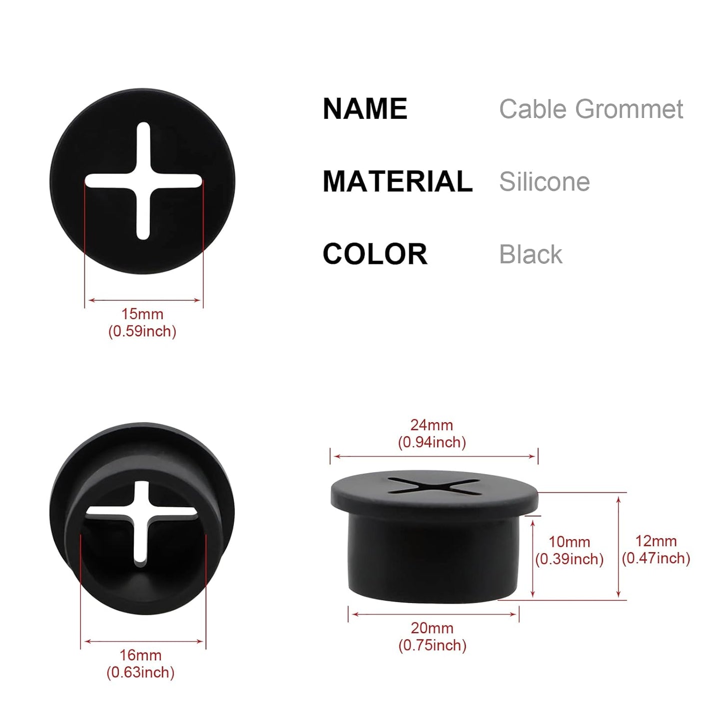 Desk Grommet, 3/4 Inch Flexible Rubber Grommets, Silicone Cable Cord Grommet Wire Hole Cover for Desk, Table and Other Furnitures(12Pack)