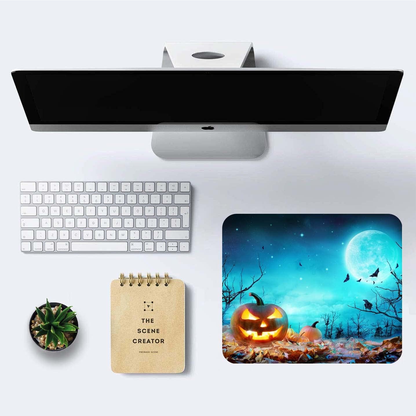 Halloween Mouse Pad,Pumpkin Glowing at Moonlight in The Spooky Forest Mouse Pad,Mouse Mat Square Waterproof Mouse Pad Non-Slip Rubber Base Mousepad for Office Laptop, 9.5"x7.9"x0.12" Inch