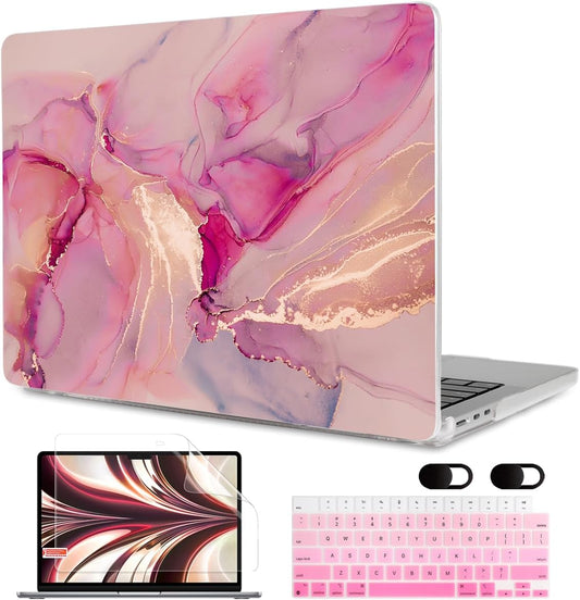 MEEgoodo Case for MacBook Air M4/M3/M2 13.6 inch 2025 2024 2022, Fit Model A3240 A3113 A2681, Compatible with MacBook Air 13 inch, Laptop Hard Shell Case with Keyboard Cover, Gold Splashes Marble