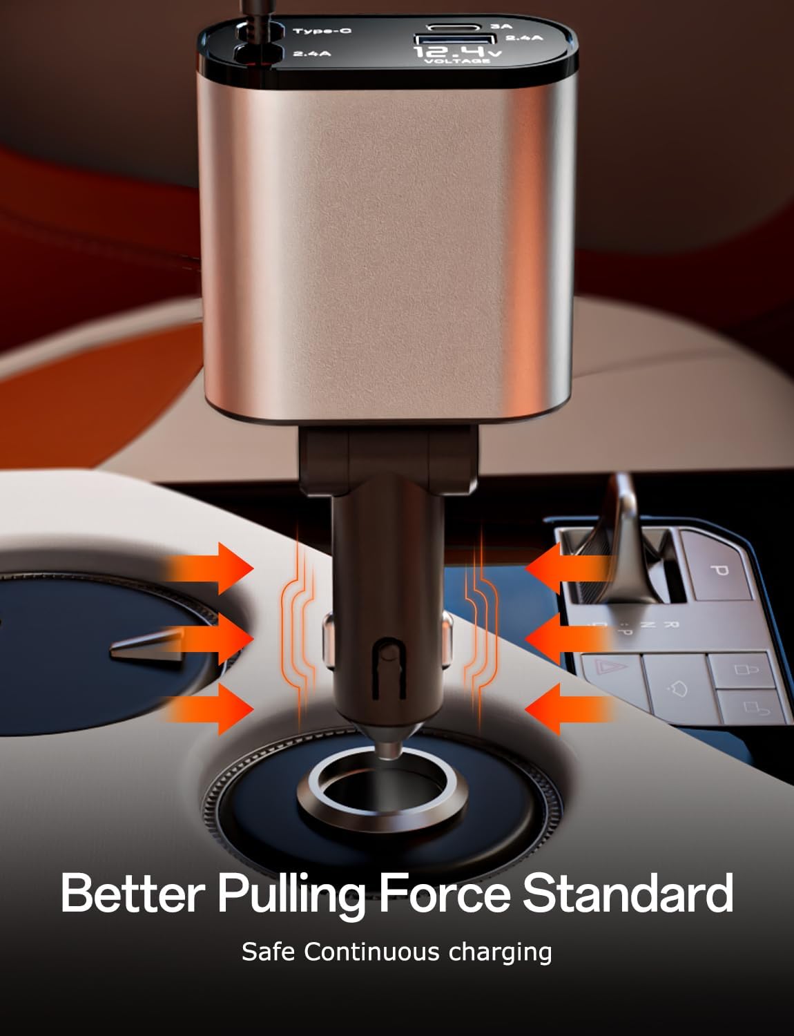 Retractable Car Charger with Dual Retractable Cords, Type-C Cable Fast Charging Up to 100W, 4 in 1 Fast Car Phone Charger with Voltage Display for iPhone 16/15/14/13/12 Pro Max,iPad,Samsung