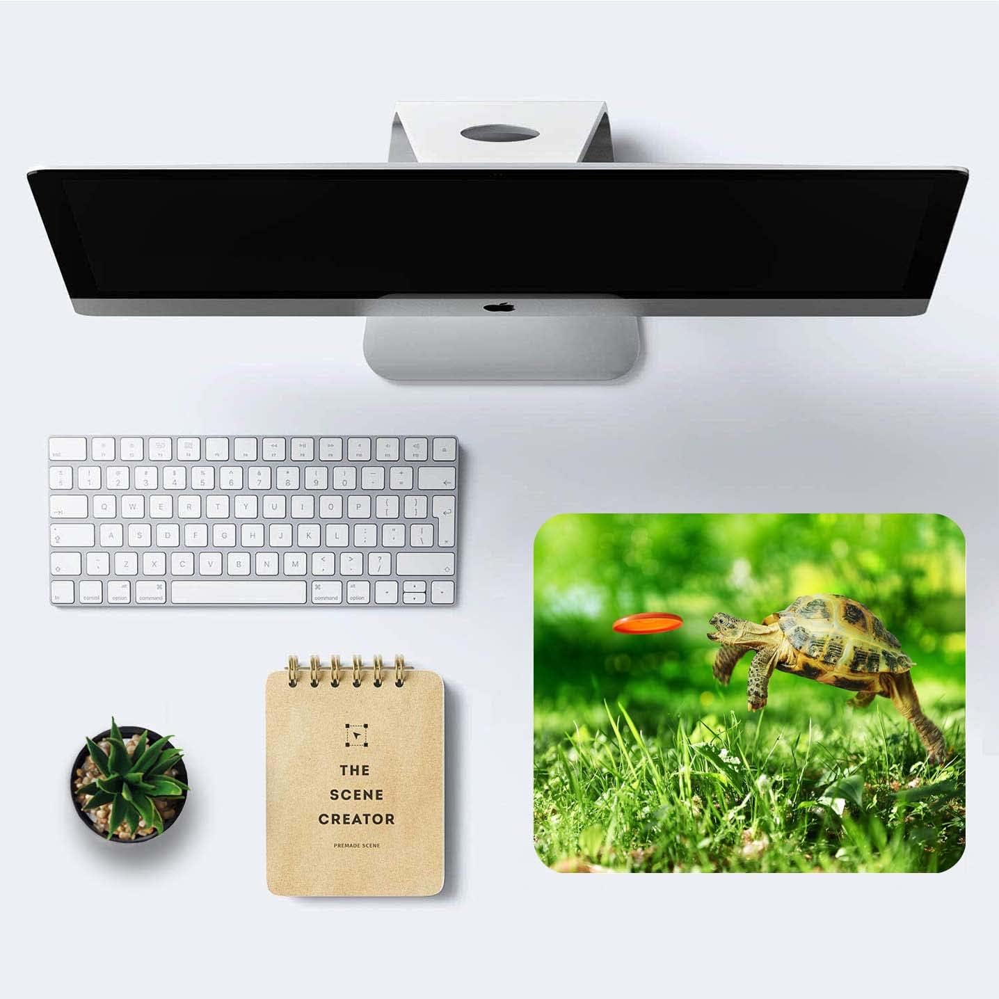 Cute Jumping Turtle Animal Mouse Mat, Square Waterproof Non Slip Rubber Base Mouse Pad for Office Laptop, 9.5"x7.9"x0.12" Inch