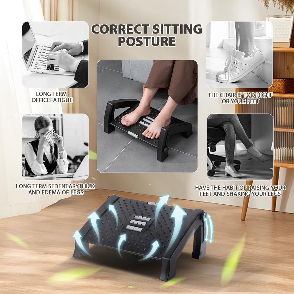 Foot Rest, Six Heights Adjustable Foot Rest for Under Desk at Work, Ergonomic Foot Stool for Under Office Desks, Under Desk Footrest with Foot Massage Roller, Office Leg Rest (Classics)