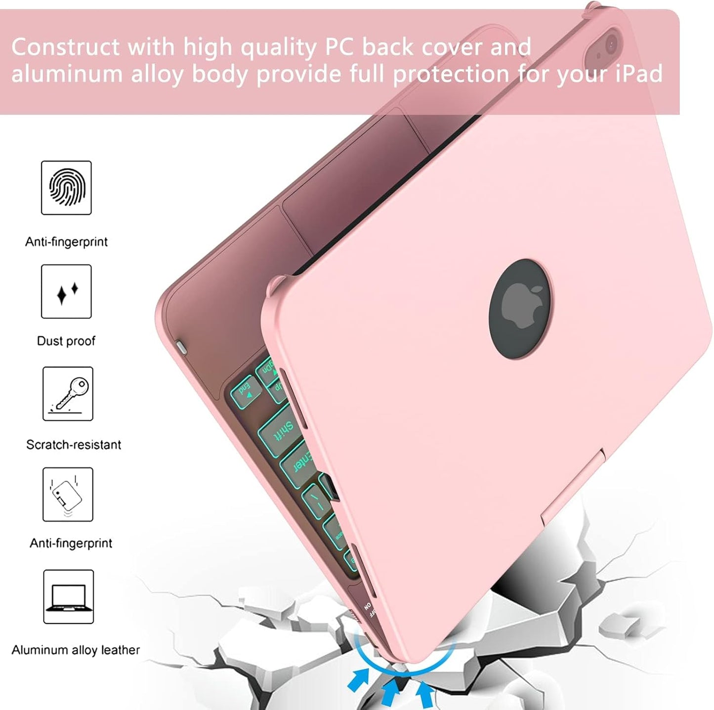 for iPad A16 11th Generation/10th Generation Case with Keyboard,Touch Keyboard for iPad 11" /10th Gen 10.9 inch 2022-10 Color Backlight, 360° Rotatable Protective Cover