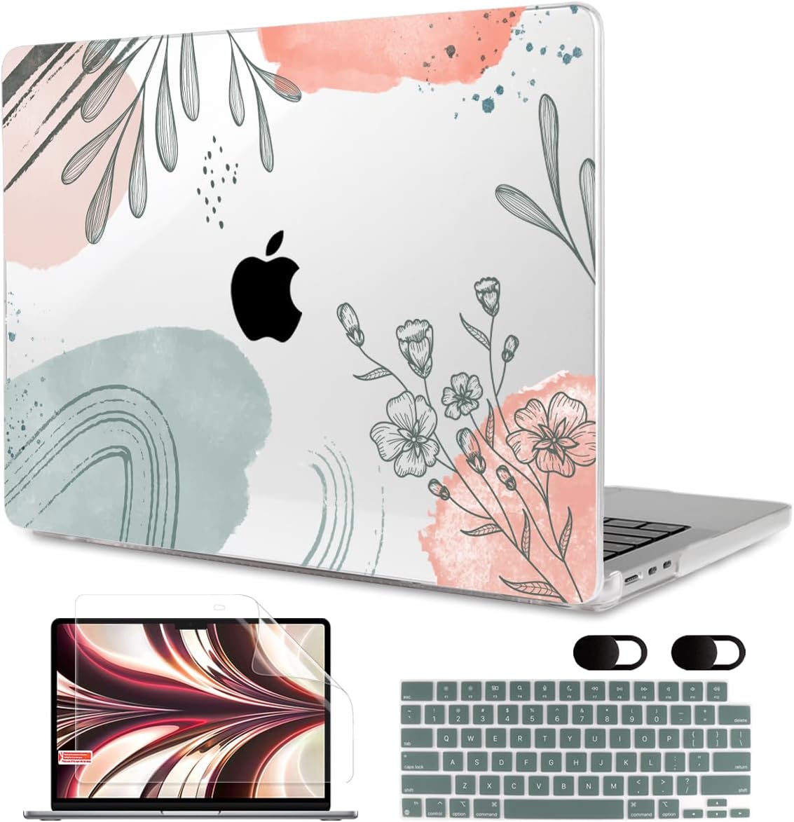MEEgoodo Case for MacBook Air M4/M3/M2 13.6 inch 2025 2024 2022, Fit Model A3240 A3113 A2681, Compatible with MacBook Air 13 inch, Laptop Hard Shell Case with Keyboard Cover, Watercolor Floral 3