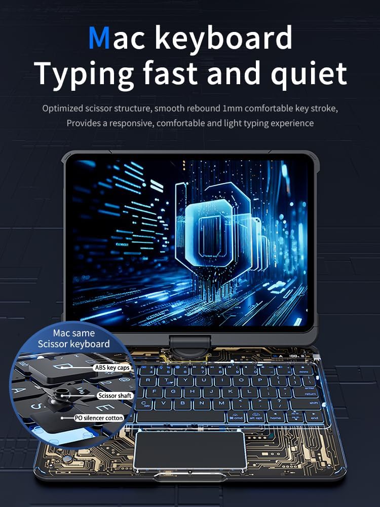 KARTICE Transparent 360 for iPad Keyboard case with Wireless Keyboard for iPad 7/8/9th 10.2 inch, Multi-Touch Trackpad, 7 Color Backlight, 360° Rotating Stand with Pencil Holder