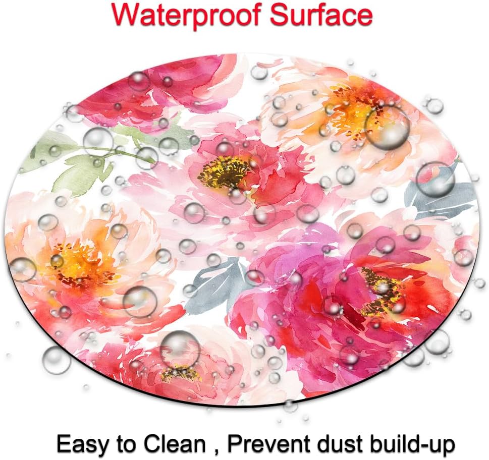 Pink Peony Flower Round Mousepad, Personalized Custom Design Mouse Pads,Cute Waterproof Circular Non-Slip Rubber Base Small Mouse Pad, Mousepad for Laptop Computers
