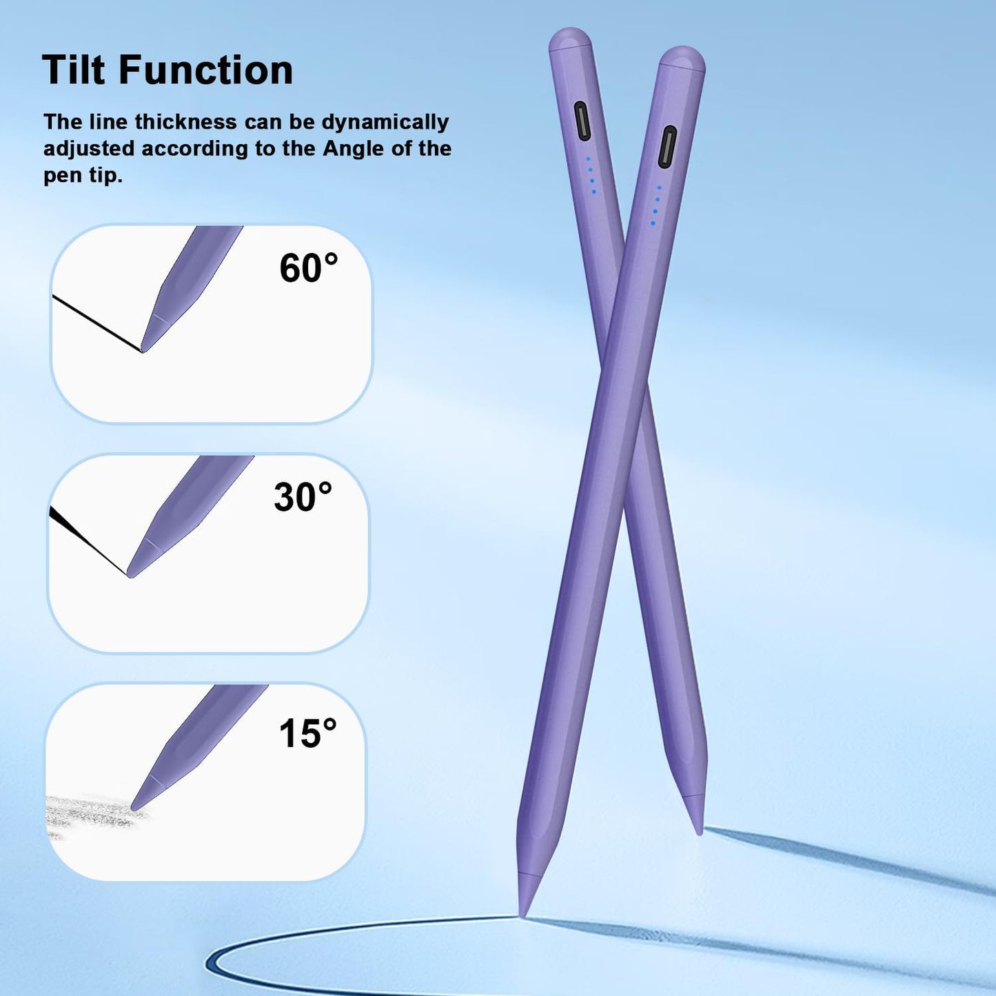 Stylus Pen for iPad 9th&10th - Type-c Charging Pencil for ipad Palm Rejection Active Pen Compatible with (2018-2025) Apple iPad 6/7/8/9/10/11(A16), Air 3/4/5/M2/M3, Mini 5/6, Pro 11"/12.9"/M4(Purple)
