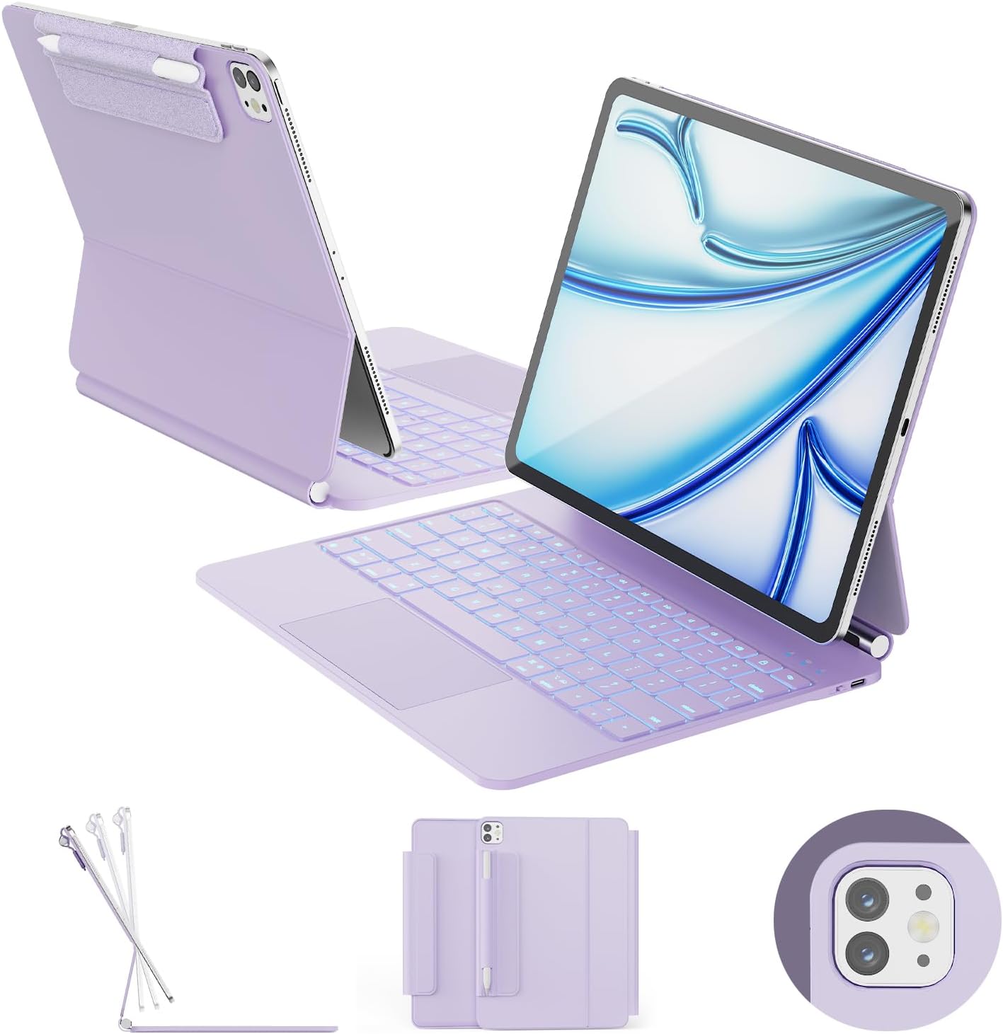 for iPad Air 13 inch Case with Keyboard (M3,2025 / M2,2024), iPad Pro 12.9 (6th/5th/4th/3rd Gen) Magic Keyboard, Springy Backlit Keys, Stain-Resistant Surface, Multi-Touch Trackpad, Purple
