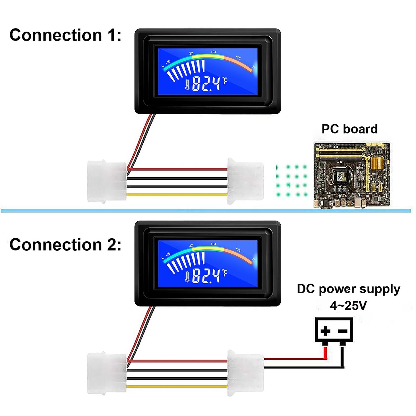 KETOTEK Digital Thermometer Temperature Meter Gauge Waterproof Sensor Probe Aquarium Car PC case Incubator Temp Meter 4 Pin Power Supply Celsius/Fahrenheit LCD Display